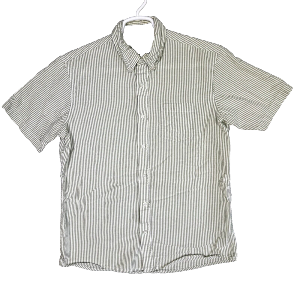 G.H. Bass & Co Men’s Large Green Striped Short Sleeve Button Down Cotton Shirt